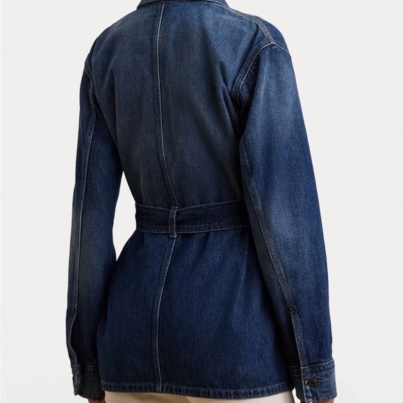 RALPH LAUREN Belted Denim Field Jean Jacket Pockets Collared Marina Wash - Picture 8 of 14